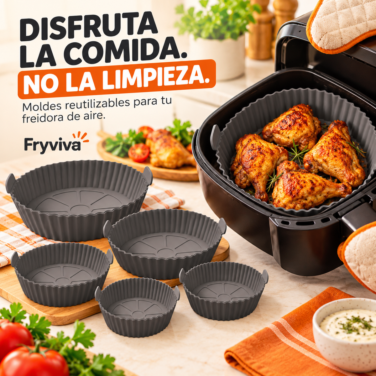 Set de 6 Moldes Antiadherentes para Air Fryer — Fryviva Clean