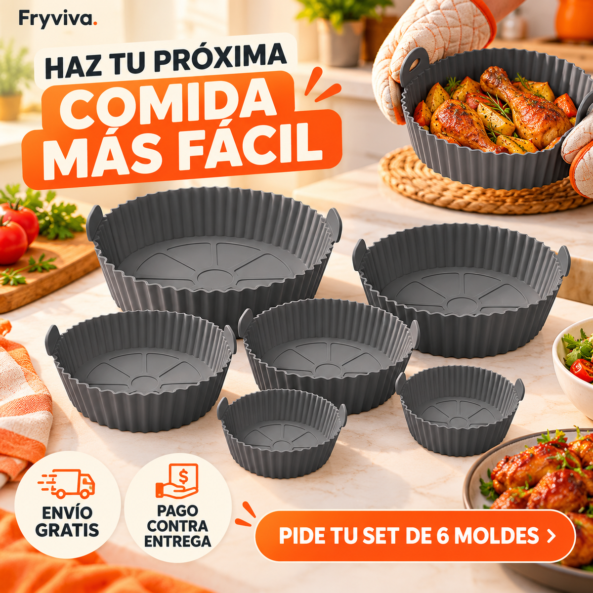 Set de 6 Moldes Antiadherentes para Air Fryer — Fryviva Clean