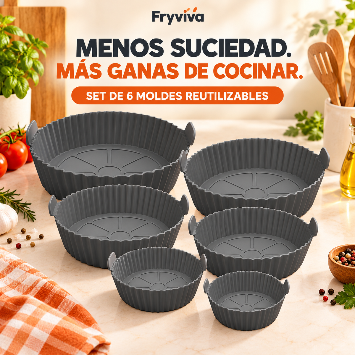 Set de 6 Moldes Antiadherentes para Air Fryer — Fryviva Clean
